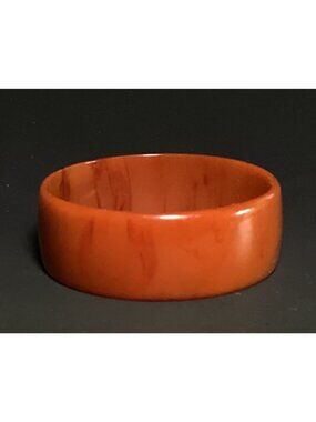 Vintage Dark Orange Marbled Lucite Bangle Bracelet Stackable Minimalist MCM